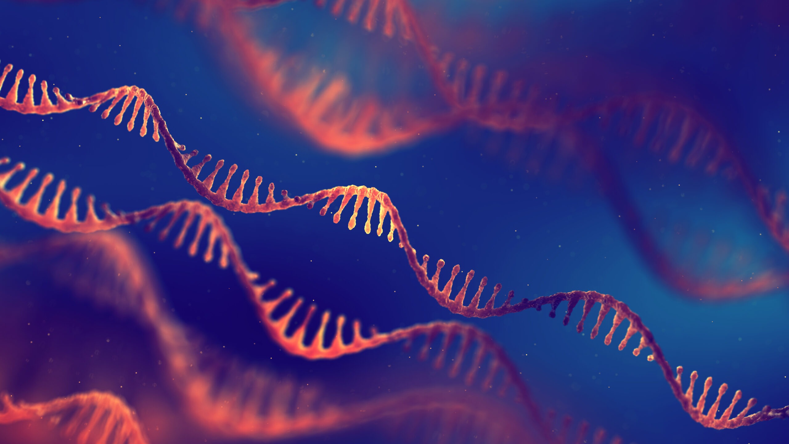 RNA molecules floating over a blue background